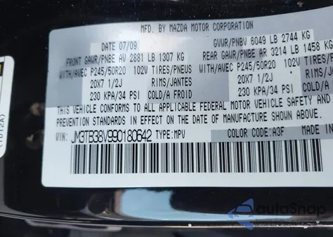 2009 Mazda Cx-9 Grand Touring from USA, damaged, VIN JM3TB38V990180642